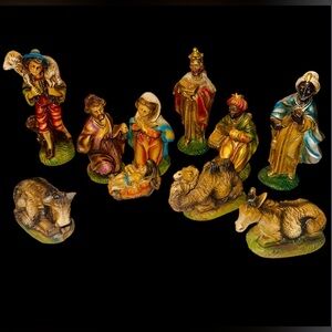 Vintage 10 Piece Nativity Figures Animals Hand Painted from Italy 1.5”-5”